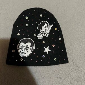 Black Beanie with Artistic Patches